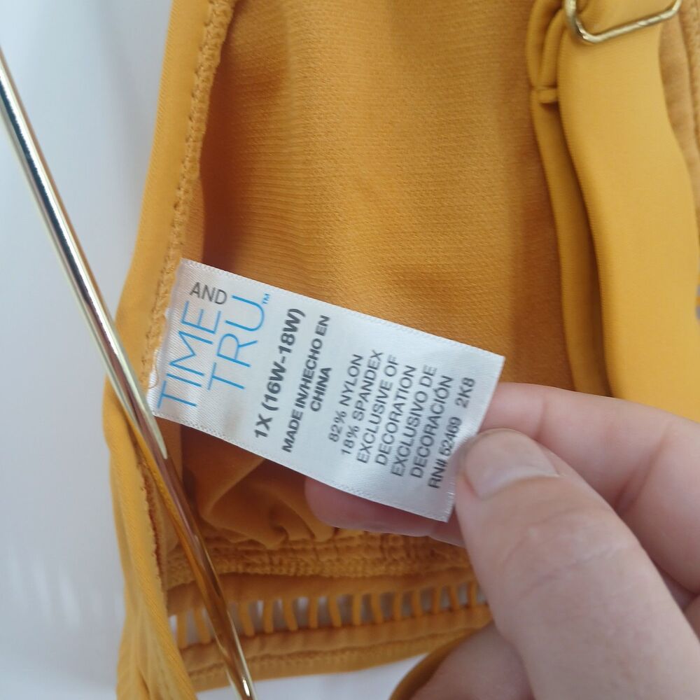 Yellow Mustard V-Neck Wrap Front Bikini Top Sleeveless Tie Accent Womens Size 1X - Picture 2 of 3